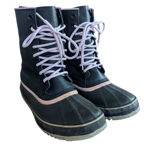 Sorel Black & Pink Leather Waterproof Insulated Women's Winter Snow Boots Size 9 - Picture 2 of 16